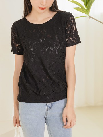 微透膚細緻蕾絲雕花上衣