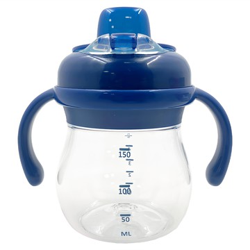 OXO tot 寶寶握鴨嘴杯 特殊防漏閥設計 可拆卸舒適握把 透明杯身印有測量刻度 不含雙酚A  海軍藍  150ml  1個