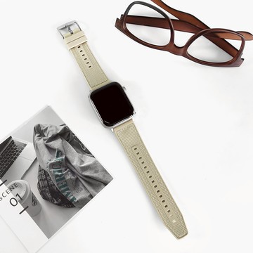 Apple Watch 全系列通用錶帶 蘋果手錶替用錶帶 尼龍表層 矽膠錶帶 亞麻白色 ＃864-SR001-LN