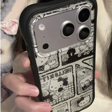 小紅書日韓系 卡通漫畫 復古黑白 可愛 KT貓 iPhone 17 16 15 14 13 Pro max 防摔手機殼