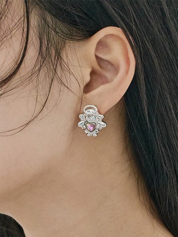 銀色小天使粉愛心耳釘 耳夾 戒指 可愛百搭