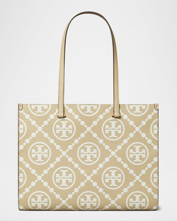 T Monogram Embossed Leather Tote Bag