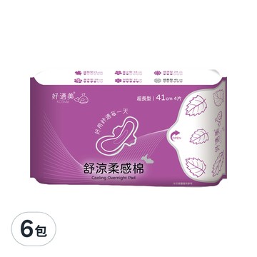 好適美 超長型 舒涼柔感衛生棉  41cm x 4片  舒涼柔棉  41cm超長型  6包