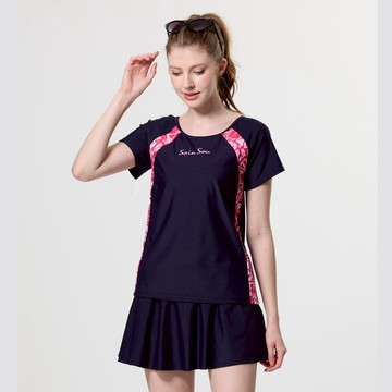 莫妮娜MIT 少女 短袖二件式 泳裝 -L