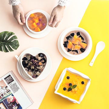 純白色碗甜品碗糖水碗餐具陶瓷套裝四方碗芋圓碗雙皮奶碗水果撈碗