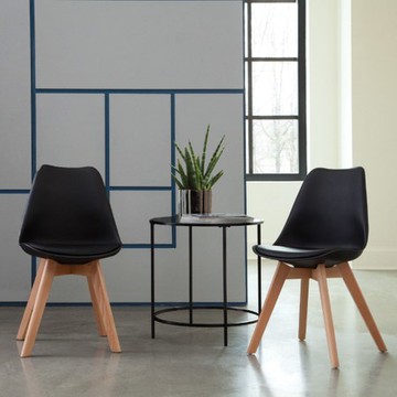 E-home EMSB北歐造型軟墊櫸木腳餐椅-黑色