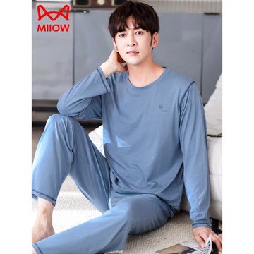 睡衣男春秋款莫代爾男士夏季薄款長袖大碼男款冰絲夏天家居服套裝