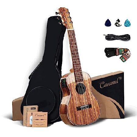 Caramel String CB103G 30 Inch High Gloss Zebra Wood Acoustic ＆ Electric Ukulele Guitalele with Truss Rod with Padded Gig Bag, Strap and Wall hanger