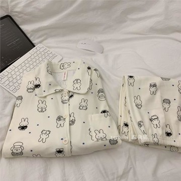 卡通米菲兔德絨雙面磨毛保暖睡衣女秋冬加厚套裝寬松可外穿家居服