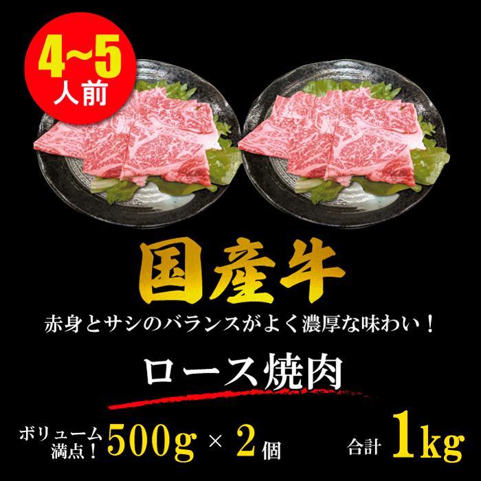 国産牛 ロース 焼肉 4~5人 1kg (500g*2パック) やきにく BBQ バーベキュー ギフト 贈り物 プレゼント お歳暮 お中元 内祝い 贈答