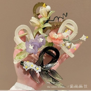 僊女花朵髮夾 女後腦勺超僊 漢服抓夾 2025新款高端古風鯊魚夾子頭飾