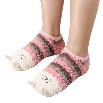 TutuAnna 兒童款珊瑚絨保暖地板襪  粉咖小兔  23 ~ 25cm