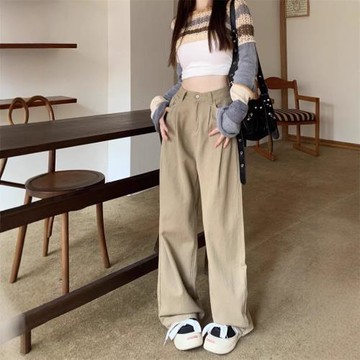 復古直筒休閑褲高腰牛仔褲女2025新款小個子顯瘦闊腿褲拖地長褲子