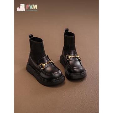 女童鞋子兒童襪靴秋冬季2025新款馬丁短靴子女孩公主皮靴洋氣大童