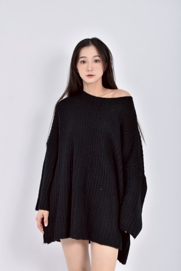 (F) yi ren zui質感針織素面黑色毛衣