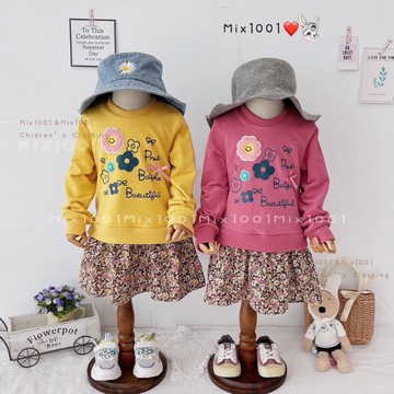 🌈✨太陽微笑花園印花洋❄️兒童復古碎花洋裝 7-17