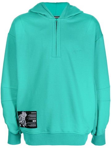 SONGZIO - logo-patch half-zipped hoodie - unisex - Cotton - 50 - Green