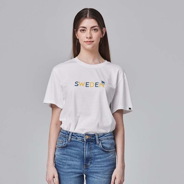 moz瑞典 SEE YOU駝鹿 舒適柔棉 100%純棉短T-經典白(亞洲版)女款