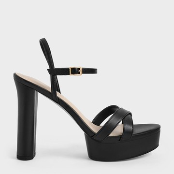 交叉帶厚底高跟涼鞋