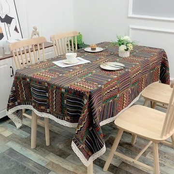 民族風花色桌布加厚棉麻餐桌布藝飯店臺布書桌茶幾色織布批發
