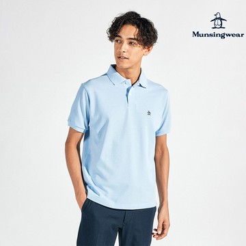 【Munsingwear 企鵝】男款淺藍色高級材質親膚舒適透氣合身剪裁時尚風格短袖POLO衫 MGVJ2500