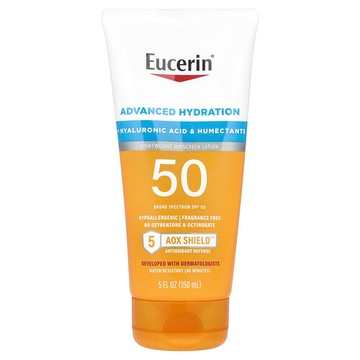 Eucerin, 高階保濕，輕盈抗曬乳液，SPF 50，無香，5 液量盎司（150 毫升）