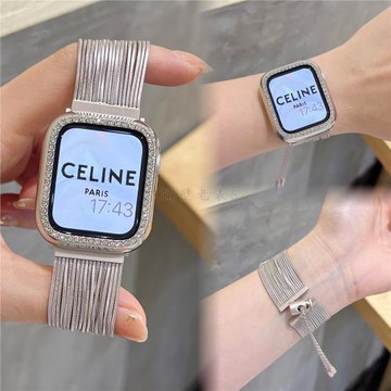 適用蘋果手表帶ApplewatchS10流蘇不銹鋼手鏈iwatch987se46繩透氣