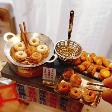 甜甜圈 雙胞胎 宵夜 攤車 夜市 點心 小吃 台式 袖珍 手作 食玩