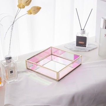 目喜生活｜歐若拉極光鏡面玻璃托盤(正方形)