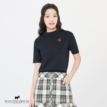 【SCOTTISH HOUSE】經典黑金狗綴飾五分袖針織衫CHT11466