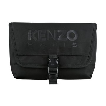 KENZO經典印花LOGO尼龍翻蓋開口斜背郵差包(小/黑)