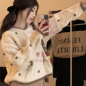 針織衫毛衣溫柔風軟糯撞色女加厚寬松短款時尚百搭設計感長袖秋冬新款【聚寶屋】