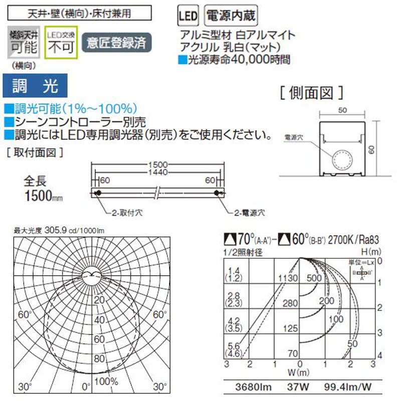 DSY-4430AWG】 DAIKO 間接照明 調光 全長1500mm 温白色 演色性Ra83