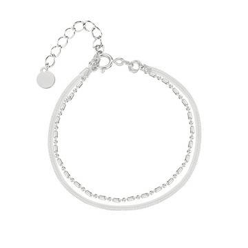 送禮物  現貨商品【焦糖小姐 Ms caramelo】925純銀鍍K白 雙層蛇骨鏈手鏈