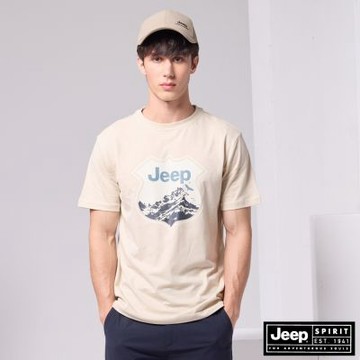 JEEP 男裝 復古盾徽雪山印花短袖T恤-杏色