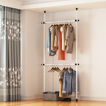 頂天立地衣帽架 頂天立地晾衣架臥室家用掛衣桿落地伸縮免打孔簡易陽台晾衣桿