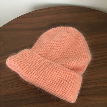 溫柔橘粉色~韓國ins帽子女冬卷邊毛線帽日系可愛兔毛針織帽奶橘色1入