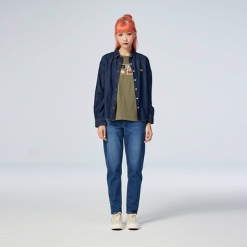 Lee 女款 胸口小LOGO 長袖牛仔襯衫 8oz | Modern