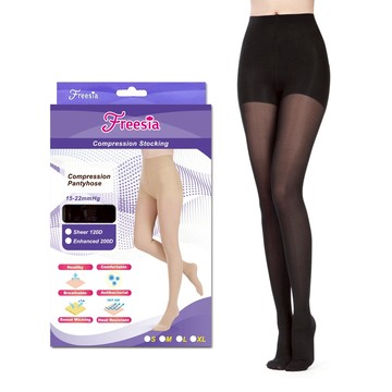 【Freesia】彈性壓力襪-透膚褲襪(120D/15-22mmHg漸進式壓力)保健襪/彈性襪/蘿蔔腿美腿襪/靜脈曲張襪