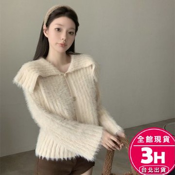 【梨卡】隔日到貨 女裝 外套 毛衣 針織 水貂絨 毛茸茸 大翻領毛衣 高級感針織 百搭毛衣 ES079【現貨24H】