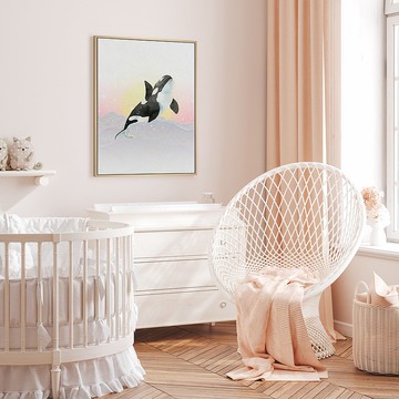 童話鯨魚II - 手繪藍色鯨魚掛畫/海洋生物掛畫/兒童房佈置/裝飾畫