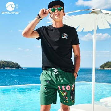 蓋浪海邊度假速干寬松沙灘褲男士可下水潮牌休閑短褲平角游泳褲