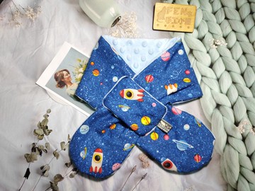 韓國棉布深藍外太空火箭手作圍脖-不分年齡圍脖-圍巾-脖圍-短圍巾