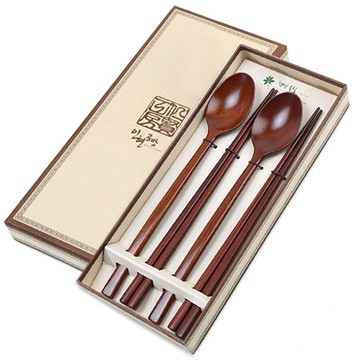 INHYUN Gongbang 高級天然漆基本款木筷匙組  湯匙 + 筷子  棕色  1套