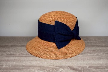 英倫蝴蝶結淑女帽-熱帶橘 針織帽 漁夫帽 紙線編織 可水洗 台灣製