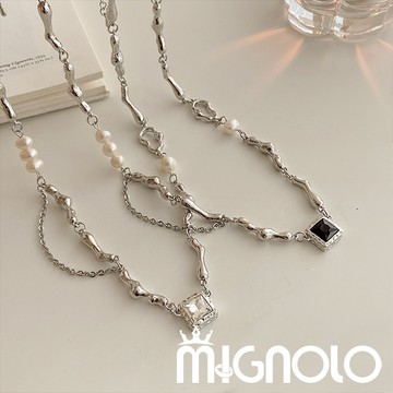 MIGNOLO💫珍珠拼接黑白寶石項鍊 百搭 韓國連線 正韓 項鍊 蛇骨項鍊 鎖骨鍊 配飾 五金女孩