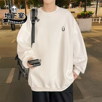 地下室B1-大學T 素色長袖T恤 ins 男生衣服 情侶裝 加絨 大尺碼5XL 寬鬆圓領T【NL662052】