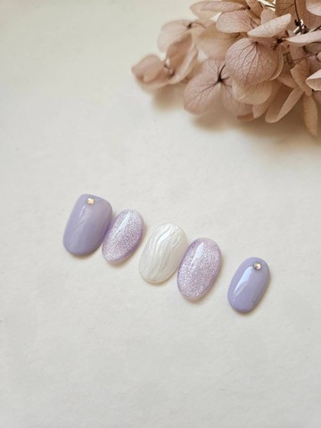 手工穿戴甲 /  偶遇五瓣紫丁香  / 圖甲型為短圓