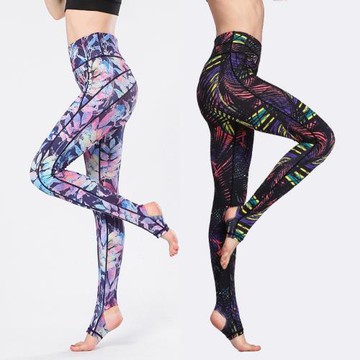 2025新款印花瑜伽褲女高腰顯瘦踩腳褲女彈力打底褲健身褲歐美顯瘦