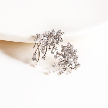 SO NICE 輕奢煙花珍珠水鑽耳環